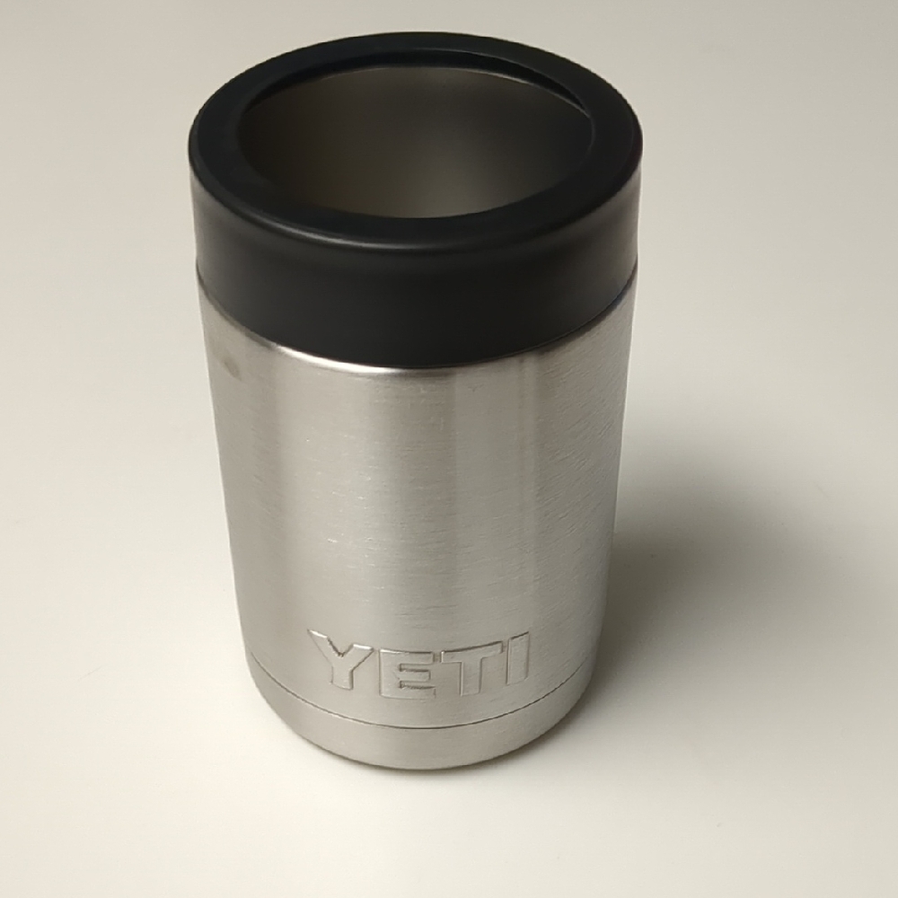 YETI Silver Can Cooler with Black Lid
